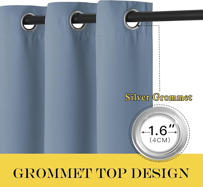NICETOWN Blackout Stone Blue Curtain 102 inches Length, Grommet Thermal - Image 3