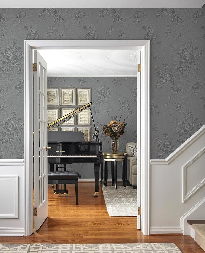 Erfoni 118"x17.7" Gray Peel and Stick Wallpaper Thicken Floral Embossed Contact - Image 5