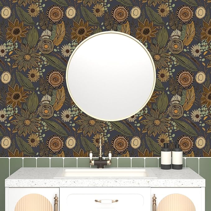 Boho Wallpaper Peel and Stick, Vintage Blue Yellow Floral Contact Paper - Image 4