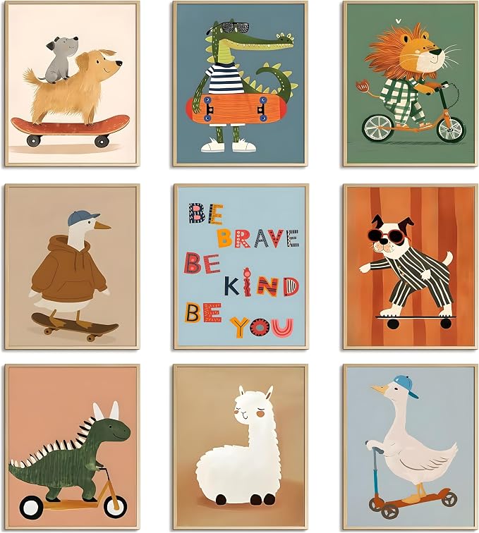 tgguytiy Kids Room Wall Art Set of 9 Cute Cartoon Animal Canvas Prints Nursery by Unknown