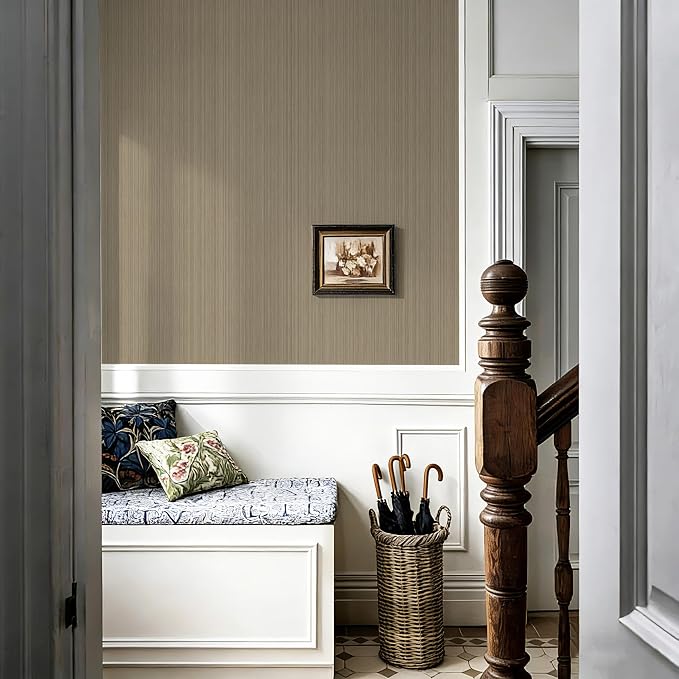 YXTII 20.8" x 393.7" Peel and Stick Wallpaper Grasscloth, Thick Brown Textured - Image 7