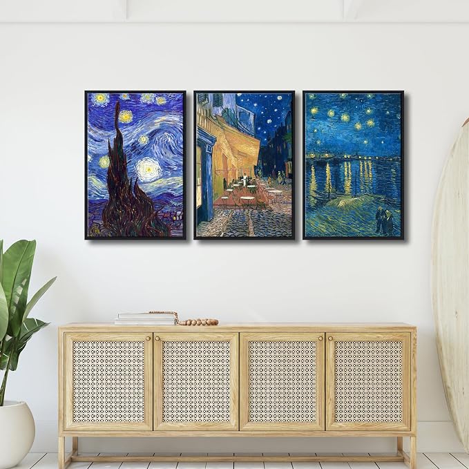 Wieco Art Black Framed 3 Panels Canvas Prints of Vincent Van Gogh Paintings - Image 4