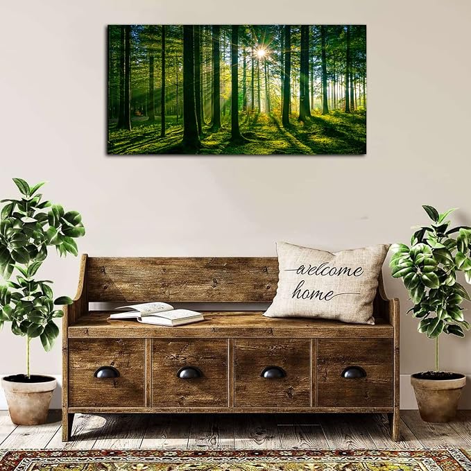AIYISU Green Forest Canvas Wall Art Sunshine Forest Pictures Wall Decor Nature - Image 5