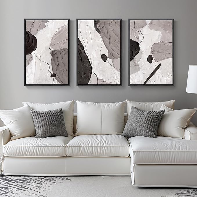 Large Framed Black and White Grey Abstract Wall Art - Image 2