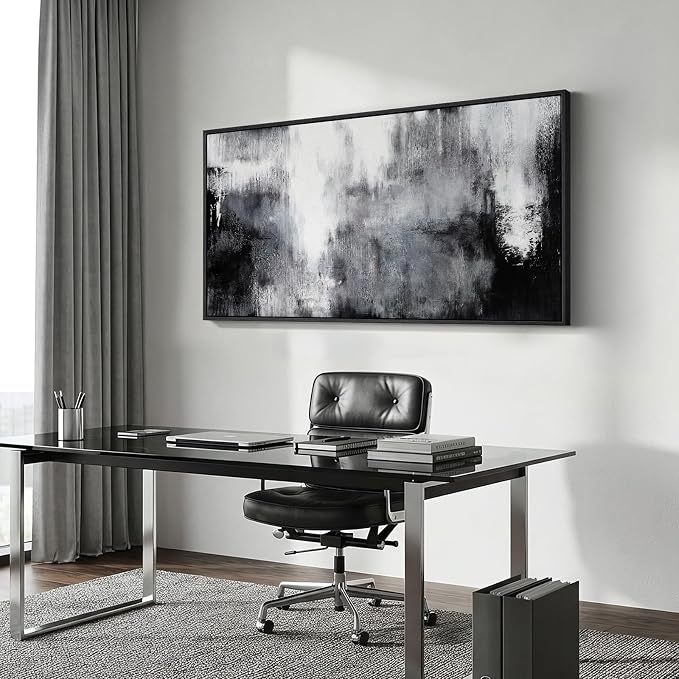 Large Framed Black and White Abstract Wall Art - Image 2