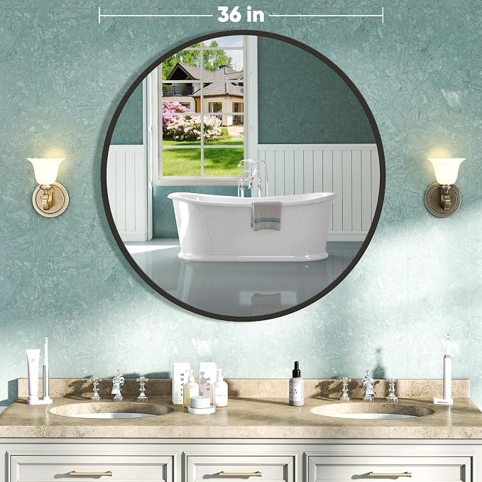 NEWBULIG Round Wall Mirror, 36 Inch Bathroom Mirrors - Image 2