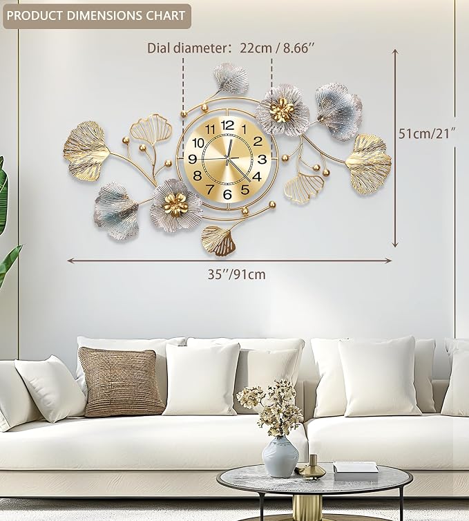 Clocks for Living Room, Large Wall Clock, 3D Silent Wall Clock, Retro Metal - Image 2