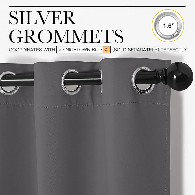 NICETOWN Grey Blackout Curtain Panels - Image 2