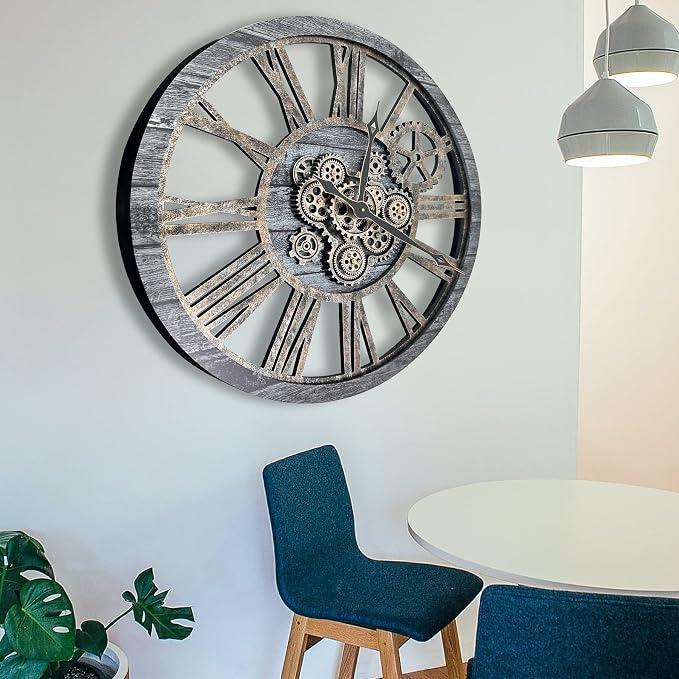 The B-Style Large Real Moving Gears Wall Clock 30 inch Rustic Retro Industrial - Image 6