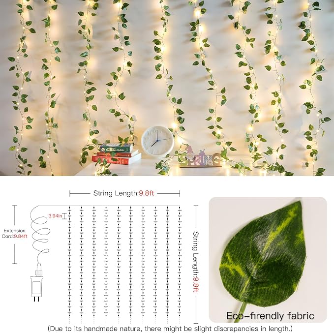 suddus 300 LED Vines with Lights Plug in, 9.8ft x 9.8ft Fairy Lights with Vines - Image 5