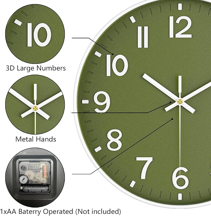 Wall Clocks Battery Operated, 12 Inch Non Ticking Wall Clock, Silent Analog - Image 6