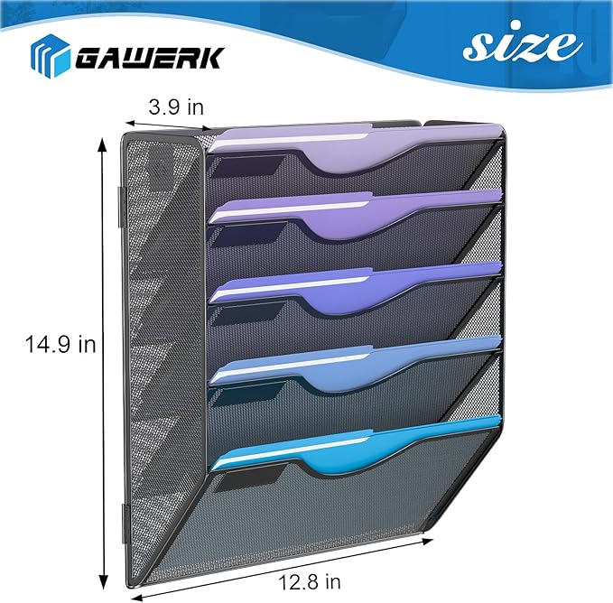 Gawerk 5 Tier Hanging Wall File Organizer, Mesh Mail Paper Orgnization Hanging - Image 2