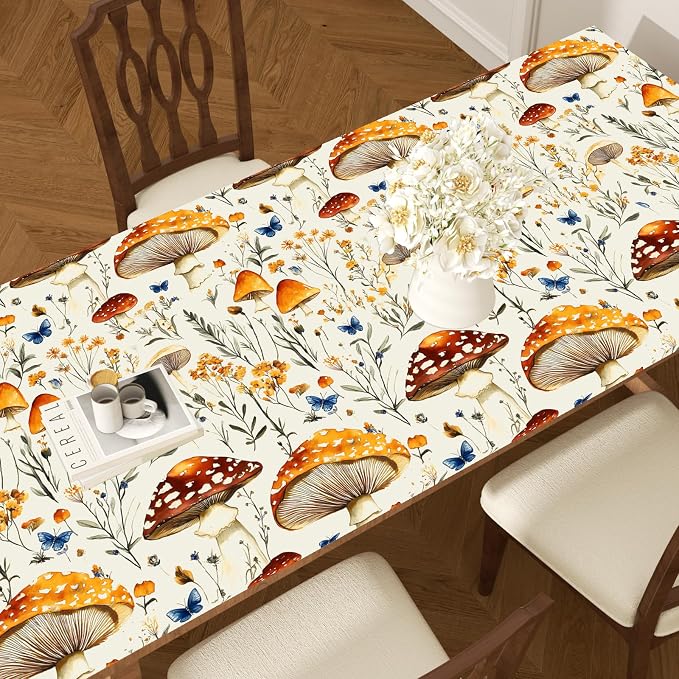 BOKEBEVE Mushroom Peel and Stick Wallpaper Beige Colorful Floral Contact Paper - Image 6