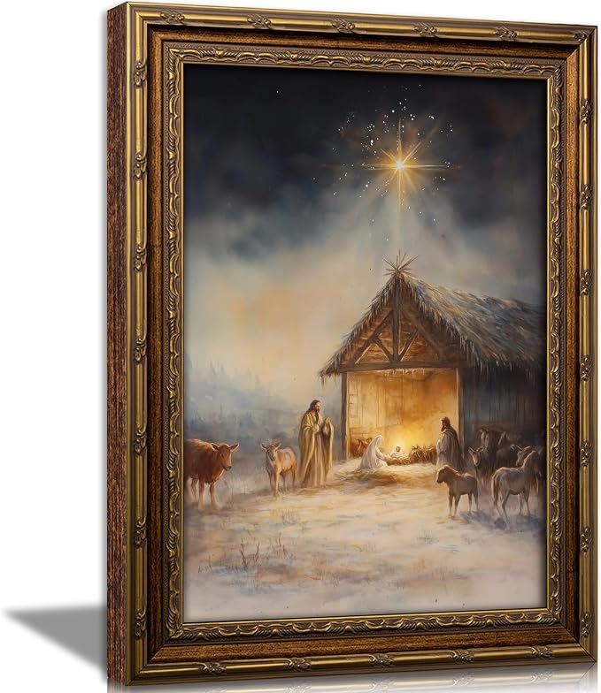 Vintage Nativity Scene Gold Framed Wall Art Birth of Jesus Christmas Christian by DQUCWDKVintagegoldframedwallart