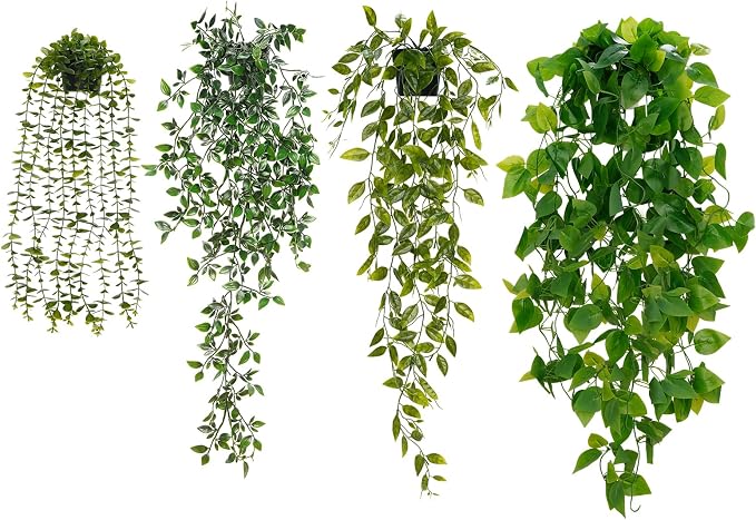 BLEUM CADE Fake Hanging Plants Mixed Set, Faux Hanging Potted Plants Greenery - Image 9