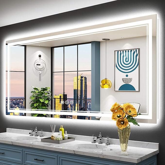 77x36 LED Bathroom Mirror with Lights, Backlit and Front Lit Anti-Fog Lighted by Awandee