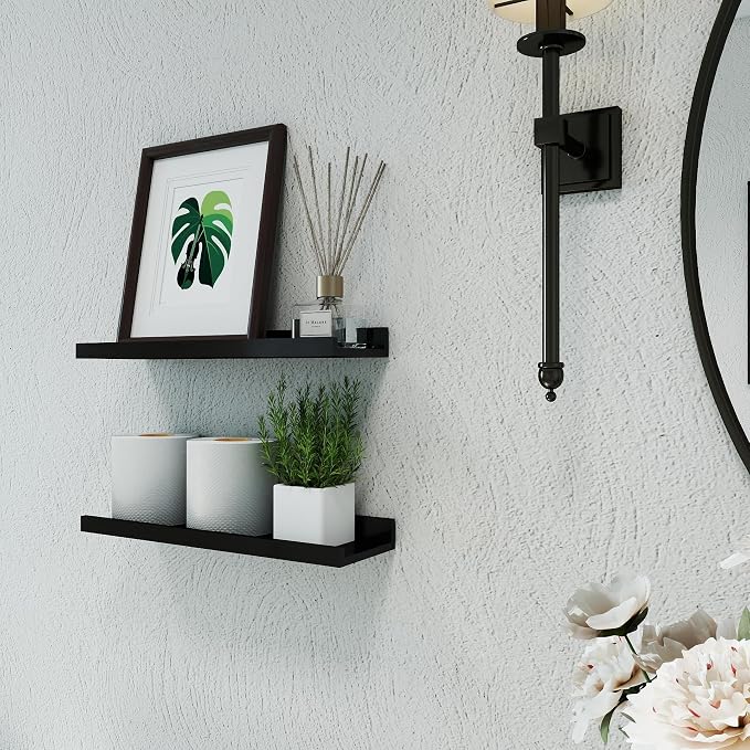 Black Floating Shelves for Wall Decor, Wall Mounted Wood Storage Shelf for - Image 5