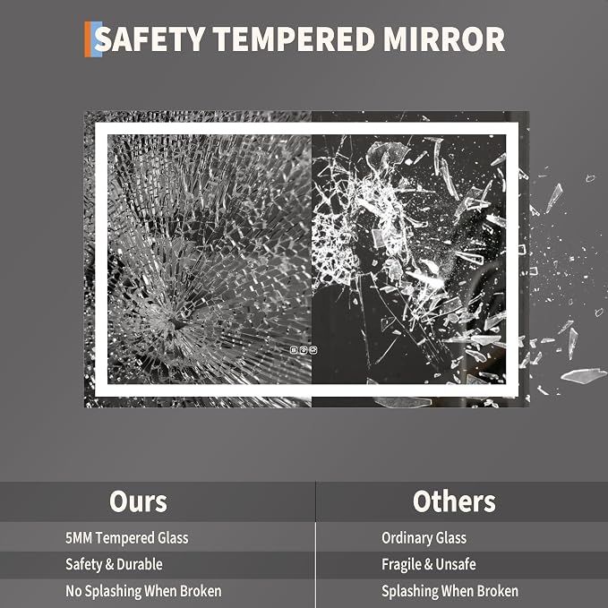 LED Bathroom Mirror 45 x 30 inch, Lighted Bathroom Vanity Mirror - Image 8