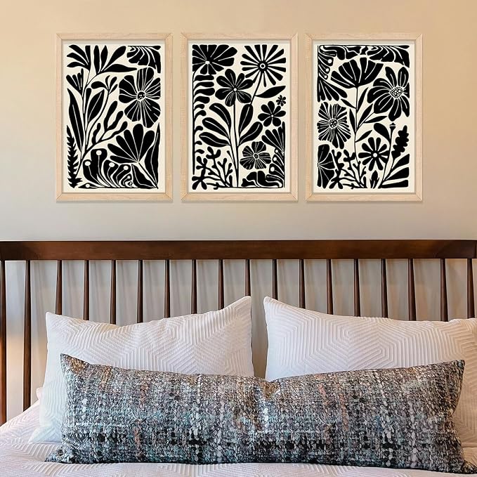 YWJKWLGS Abstract Floral Wall Art Set of 3, 11x16 Inch Black Boho Flower Prints - Image 5