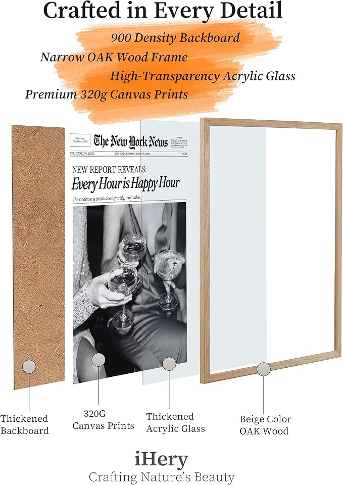 iHery Every Hour is Happy Hour Small Framed Trendy NewsPaper Wall Art, Natural - Image 4