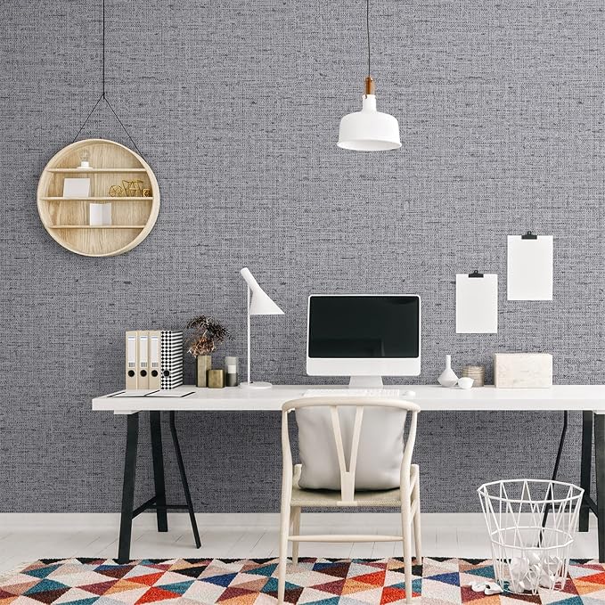 Grey Contact Paper Peel and Stick Wallpaper 32.8ft Pre-Pasted Grasscloth - Image 5