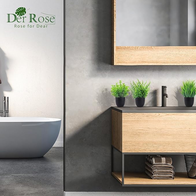 Der Rose Fake Plants 4 Packs Artificial Plants Small Faux Plants Black Bathroom - Image 5