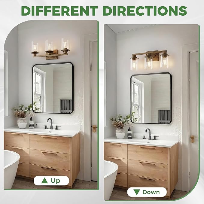 DORESshop 17 Inch Bathroom Light Fixtures, 3-Light Oak Bathroom Lighting - Image 6