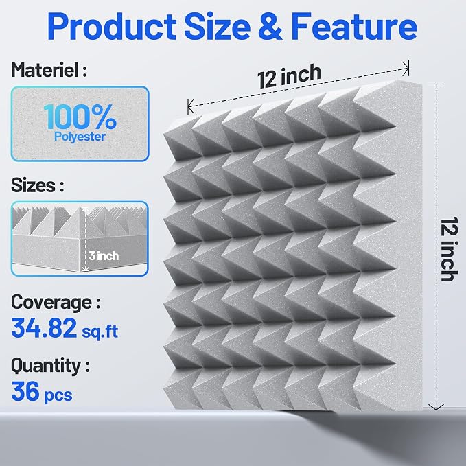 36 Pack Pyramid Sound Proof Foam Panels - Image 6