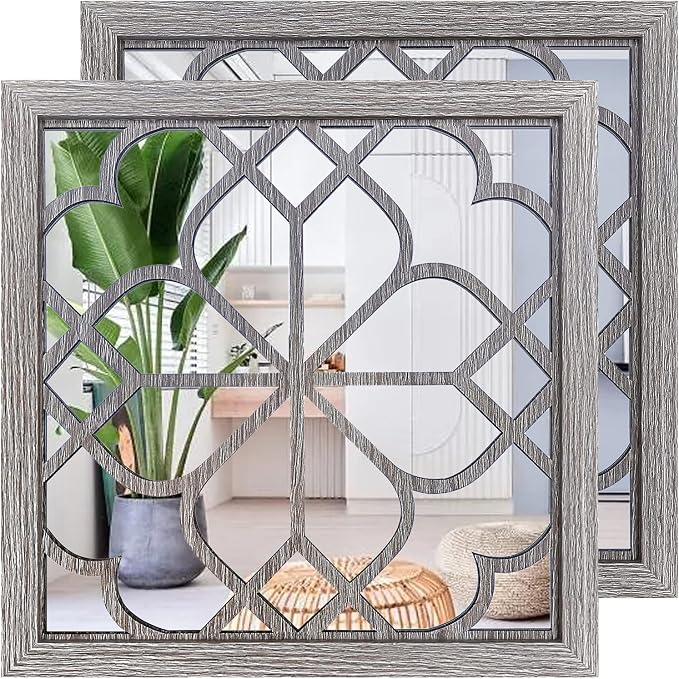 Wocred 2 PCS Square Wall Mirror, Gorgeous Rustic Farmhouse Accent Mirror by Wocred