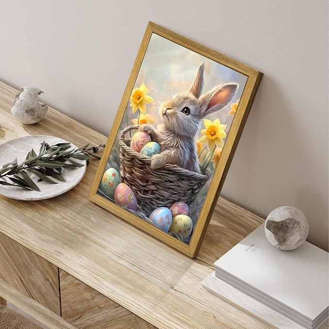 Easter Bunny Wall Art, Cute Rabbit Canvas Wall Decor Painting, Easter Eggs - Image 4