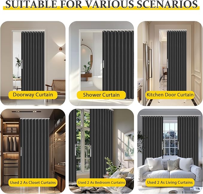 AJAZZ 100% Blackout Accordion Doors Interior Magnetic Door Curtain Folding - Image 5