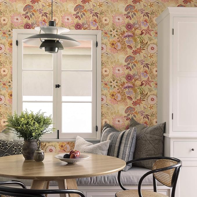 Ismoon Vintage Floral Peel and Stick Wallpaper Deep Beige Contact Paper - Image 4