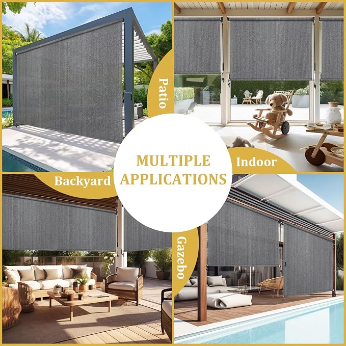 Shade&Beyond Outdoor Roller Shades 4' W x 8' H Cordless Patio Roll Up Blinds - Image 7