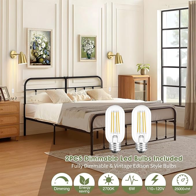 Lomoky Dimmable Wall Sconces Plug in, Adjustable Angle Wall Lamps - Image 5