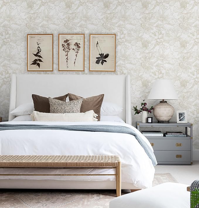 Ismoon Large Floral Peel and Stick Wallpaper Boho Beige/Coffee Contact Paper - Image 5