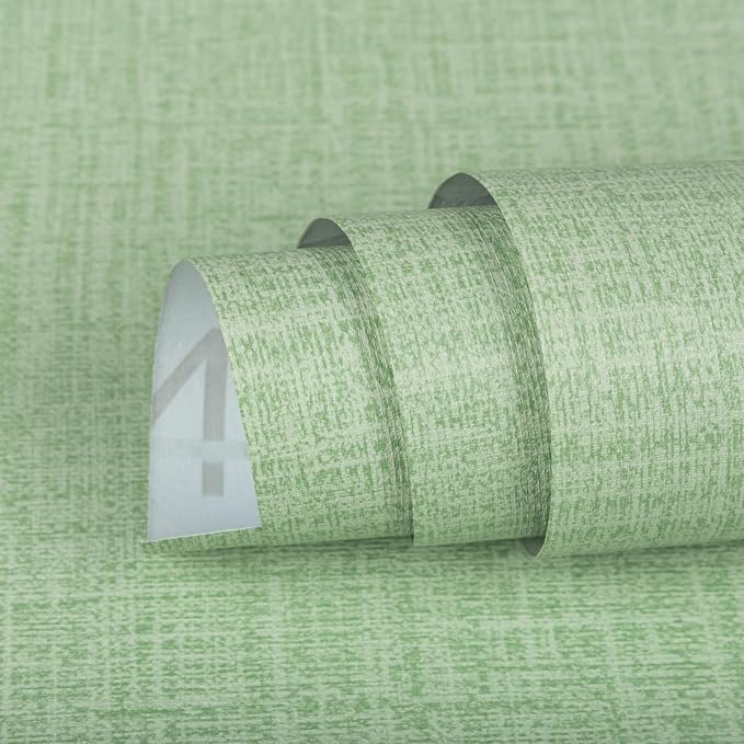 TANONE Contact Paper Peel and Stick, Grasscloth Green Wallpaper Self Adhesive by TANONE