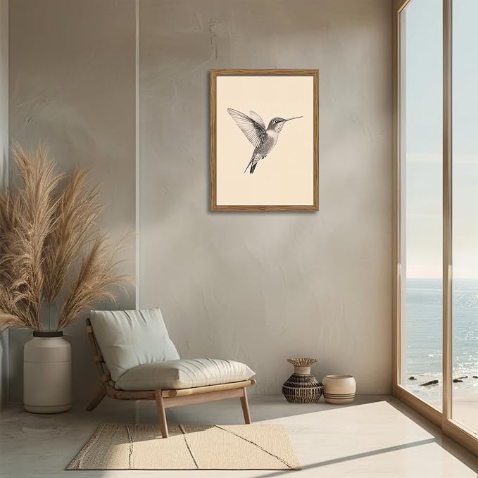 Vintage Framed Wall Art, Birds Canvas Prints, Hummingbird Sketch Painting - Image 7