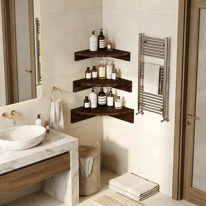 Alsonerbay Corner Shelf Wall Mount, Rustic Wood Shelves - Image 2