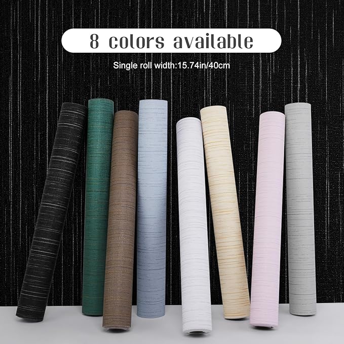 Black Grasscloth Peel and Stick Wallpaper Vintage Texture Removable Waterproof - Image 2