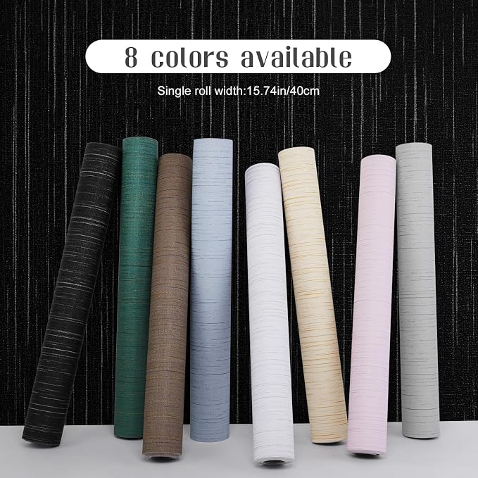 Black Grasscloth Peel and Stick Wallpaper Vintage Texture Removable Waterproof - Image 2