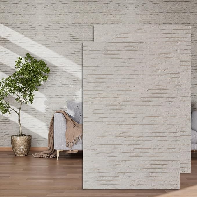 3D Wall Panels - 4PCS 47.2"x23.6" Faux Stone Wall Covering - MCM Modified Clay by NAMAII
