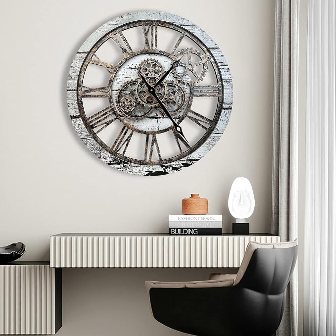 The B-Style Large Wall Clock 24 inch Moving Gear Wall Clock Oversized Vintage - Image 2
