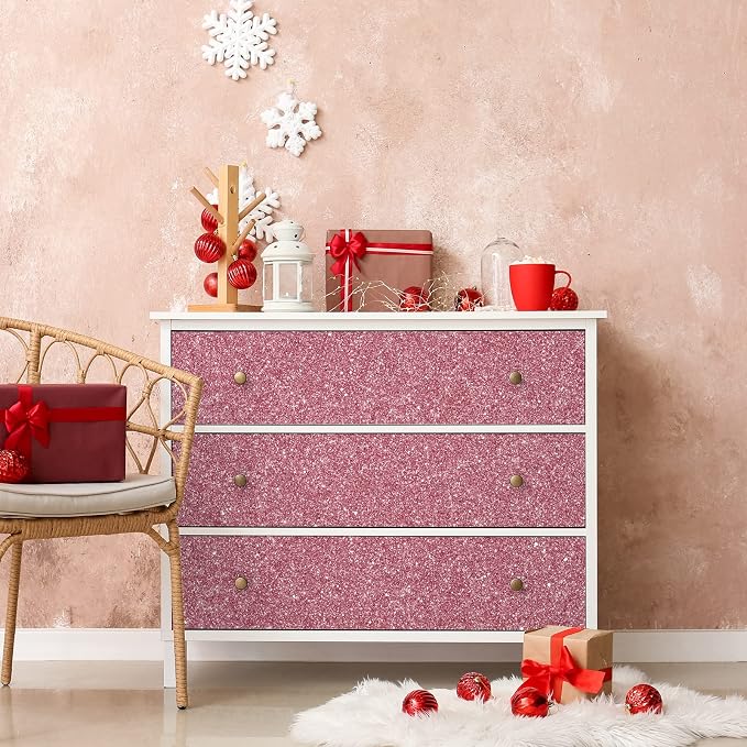 CHIHUT Pink Glitter Wallpaper Stick and Peel 15.7''x100'' Sparkle Glitter - Image 5
