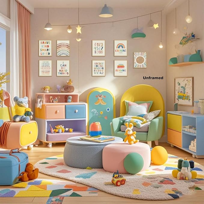 SEHSUVC Baby Alphabet 1 2 3 Wall Art Set of 9, Number Rainbow Canvas Posters - Image 6