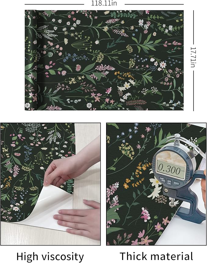 JiffDiff Floral Wallpaper Peel and Stick 17.3"x118" Dark Farm Wildwood Stick on - Image 7