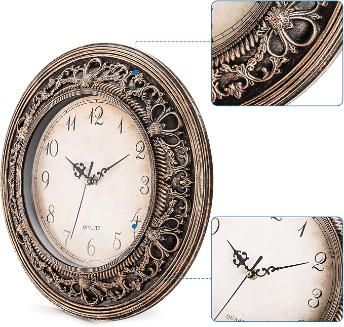 Pumtus Plastic Silent Wall Clock, 13 Inch Vintage Battery Operated Wall Clocks - Image 3