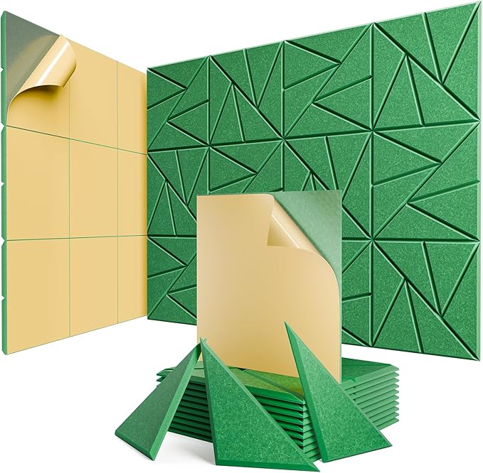 12 Pack Acoustic Panels with Self-Adhesive, Sound Panels High Density, by ROOME