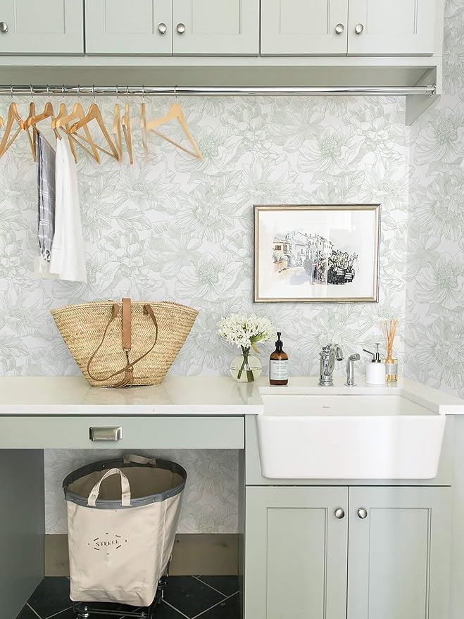 Ismoon Large Floral Peel and Stick Wallpaper Boho White and Green Contact Paper - Image 4