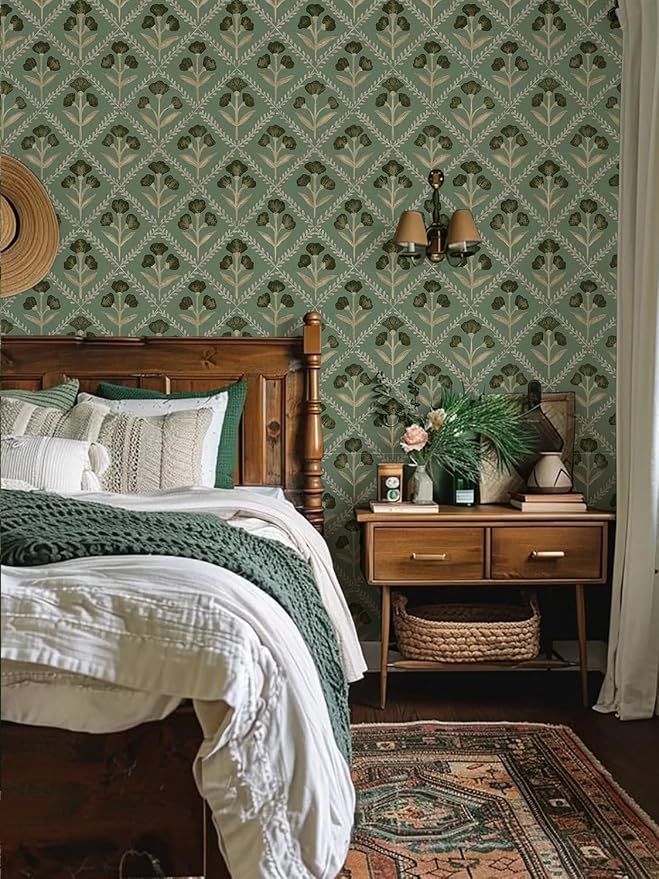 Orainege Peel and Stick Wallpaper Vintage Floral Wall Paper Boho Contact Paper - Image 2
