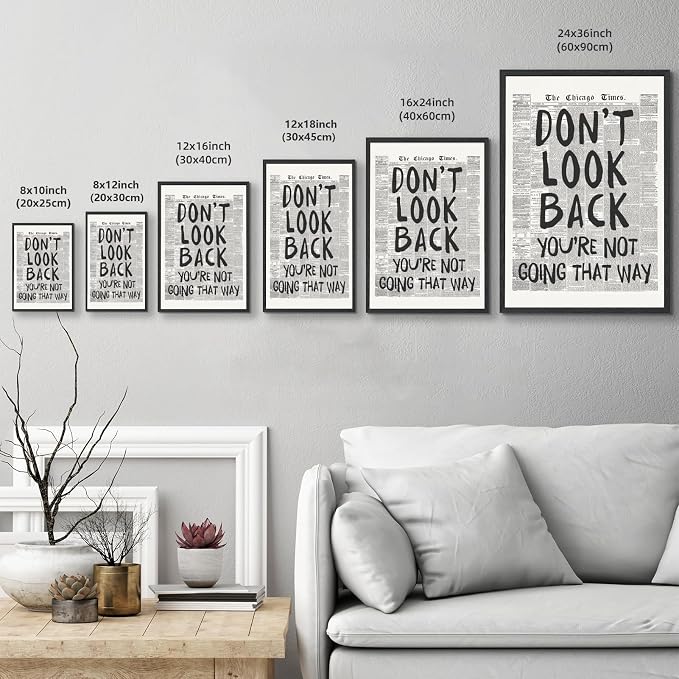 Framed Retro Newspaper Wall Art Trendy Black and White Poster Dont Look Back - Image 3